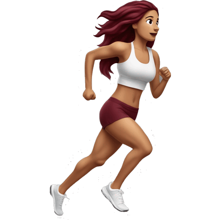 Beautiful tattooed  burgundy long haired woman jogging emoji