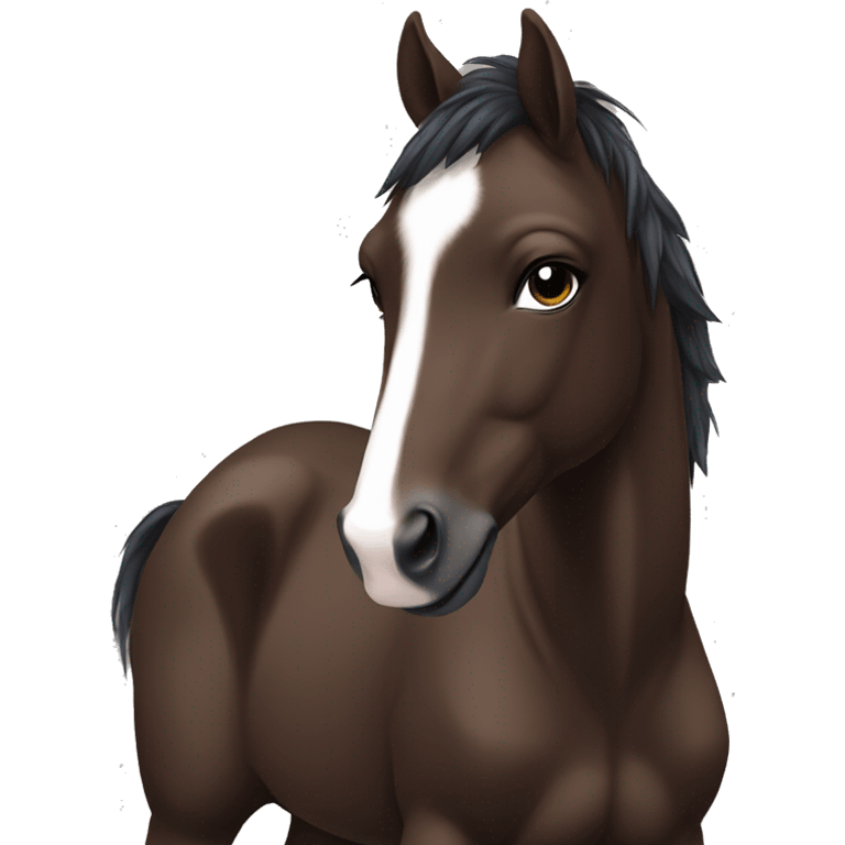 Dark brown foal with dark brown mane and small white marking on forehead emoji