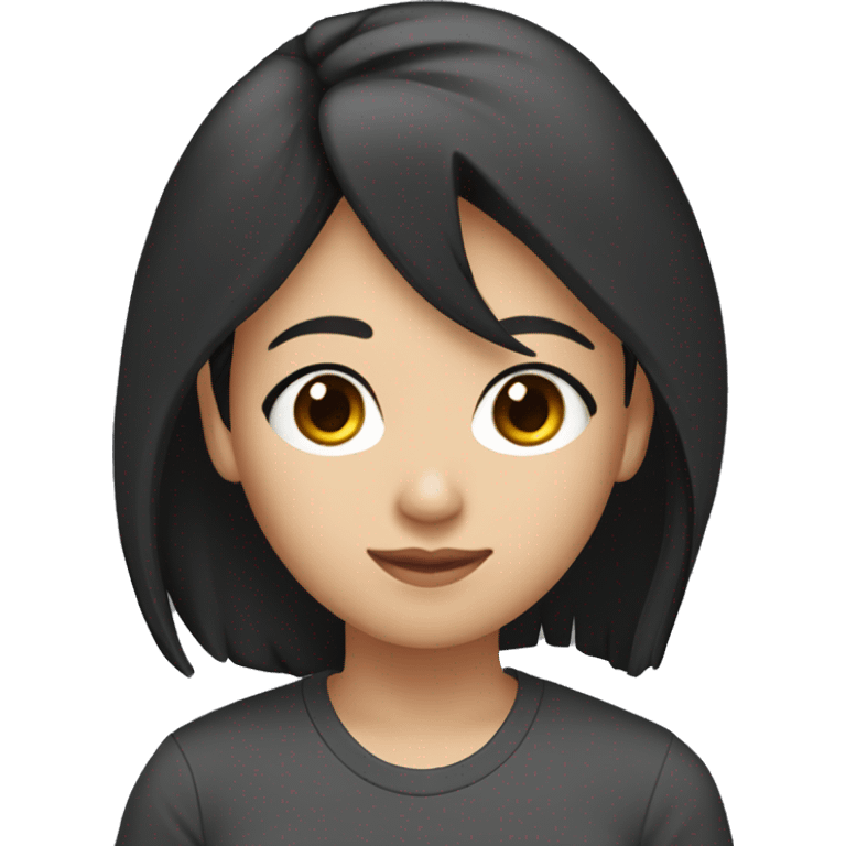 A head and shoulders shot of a 32 year old Asian woman, with long black hair,   with brown eyes wearing a t-shirt. emoji