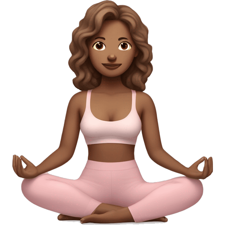 Light skinned girl with wavy brown hair meditating with light pink yoga pants and bra emoji