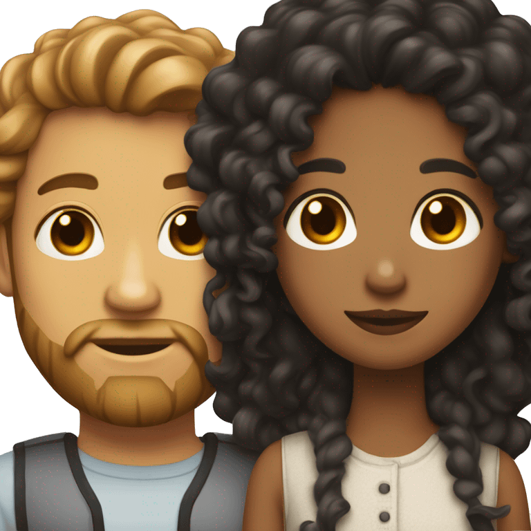 Light brown skin girl with black hair next to white man with brown curly hair and a beard emoji