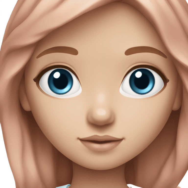 ocean blue doll eyes, brown auburn hair, feminine, pink, girl, angelic emoji