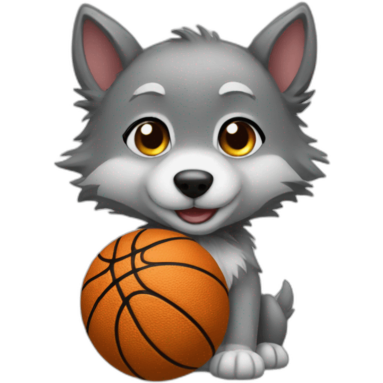 baby wolf with basketball emoji