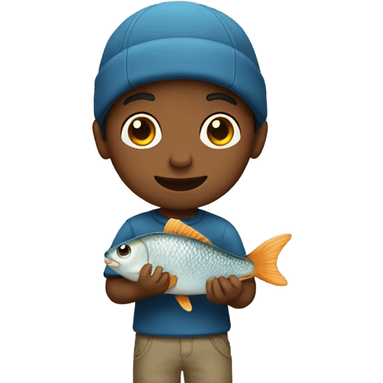 Boy holding a fish emoji