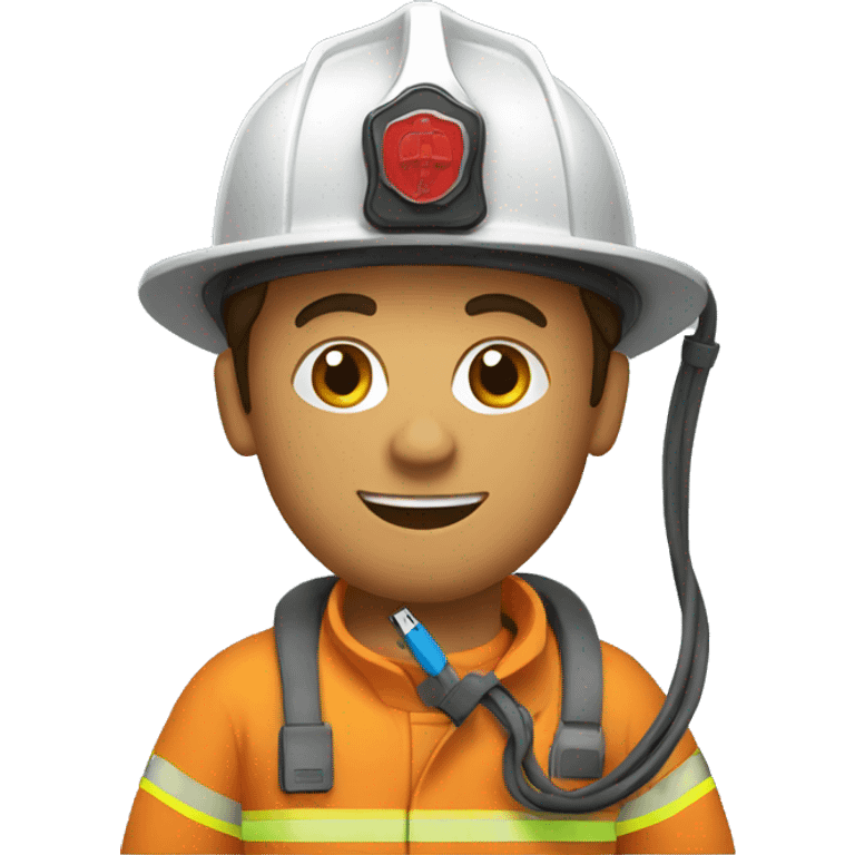 Firefighter holding a usb cable emoji