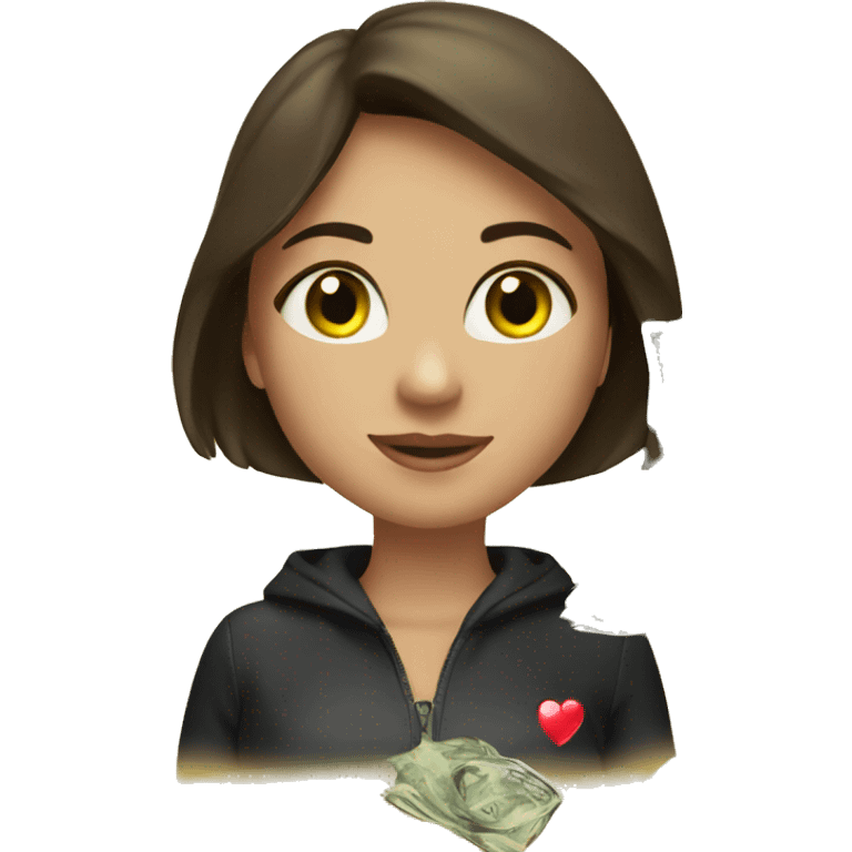 brunette girl + hearts + sparkles + money + cash emoji