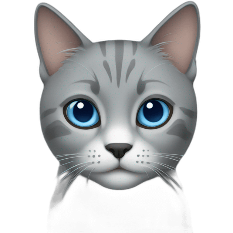 Grey cat with blue ete emoji