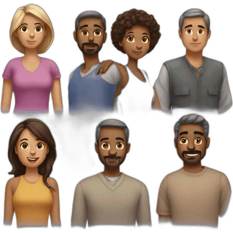 Family 8 people three men three women emoji