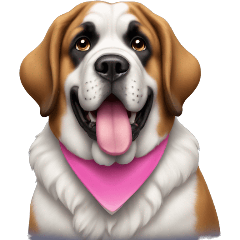 St Bernard dog wearing pink emoji on its right ear emoji