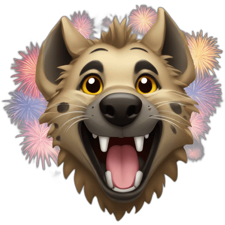 happy hyena and fireworks emoji