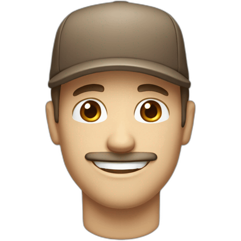 White Men in a cap with brown hair with big smile blue eyes and mustache  emoji