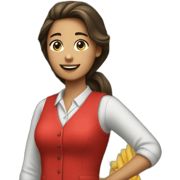 a supermarket woman assistant in a red waistcoat. emoji