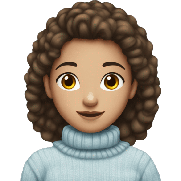 teenage girl, hispanic, freckles, afro brown hair, pony tail, short hair, brown eyes, light blue sweater, winter sweater, freckles emoji