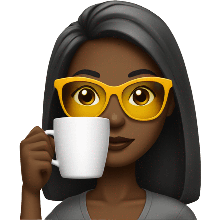 Black working Girl drinking coffee with sunglasses,   emoji