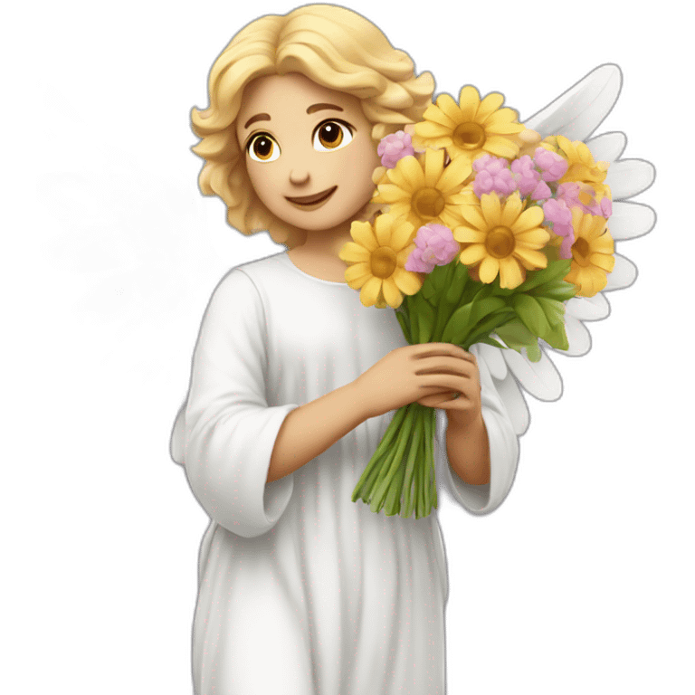 angel with bouquet of flowers emoji