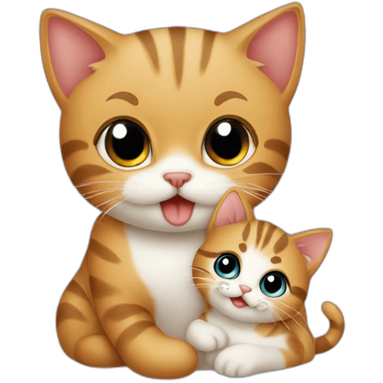 A cute cat holding baby cat with her mouth emoji