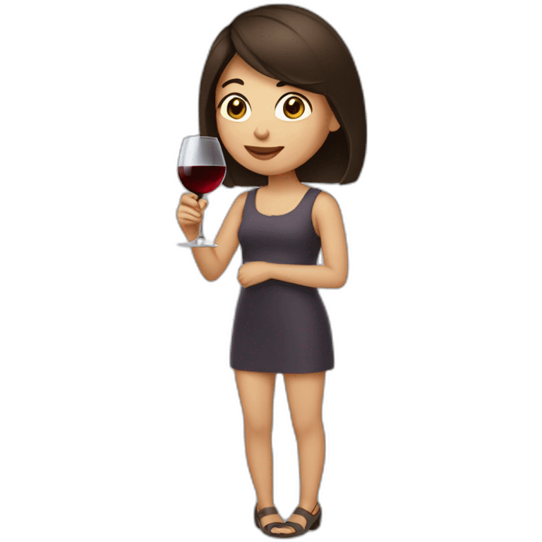 short brunette girl drinking wine emoji