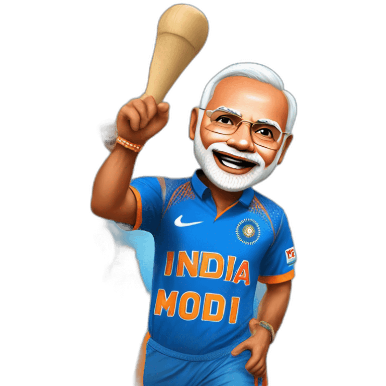 hyper realistic narendra modi in blue indian cricket team jersey doing cristiano ronaldo's celebration 'siuuu' emoji