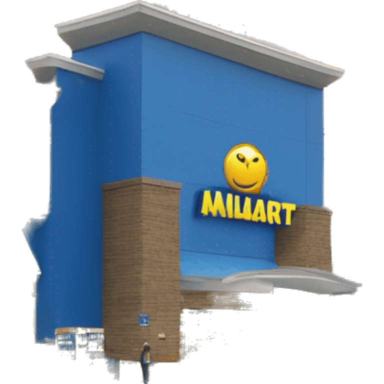 “Exterior of a Walmart store with the sunburst logo above the entrance, blue facade with yellow accents, large sliding glass doors, and shopping carts lined up outside, capturing the look of a busy retail supercenter.” emoji