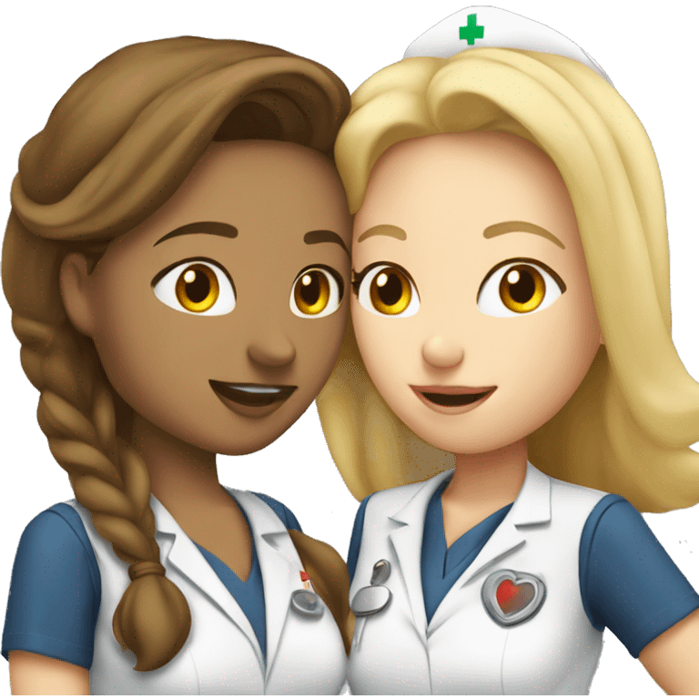 blonde nurse and brunette pilot couple kiss emoji