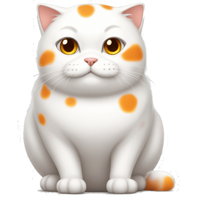 white cat with many orange spots, fat and adorable emoji