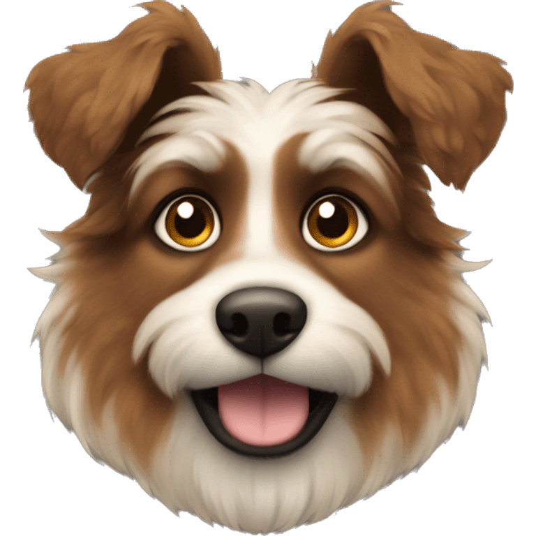 Brown and black hairy dog with curly tail and big ears emoji