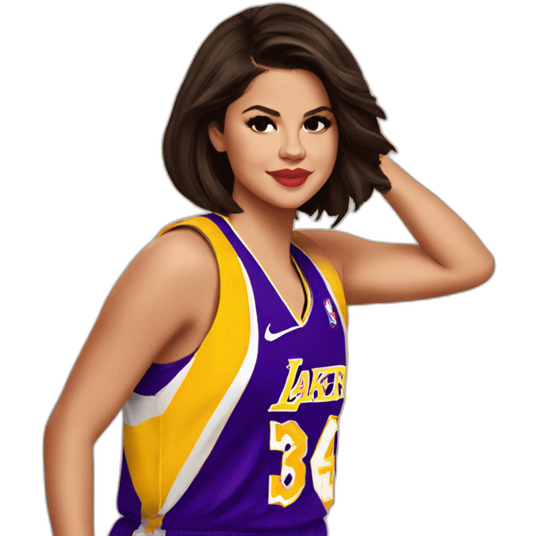 selena gomez wearing yellow lakers jersey emoji