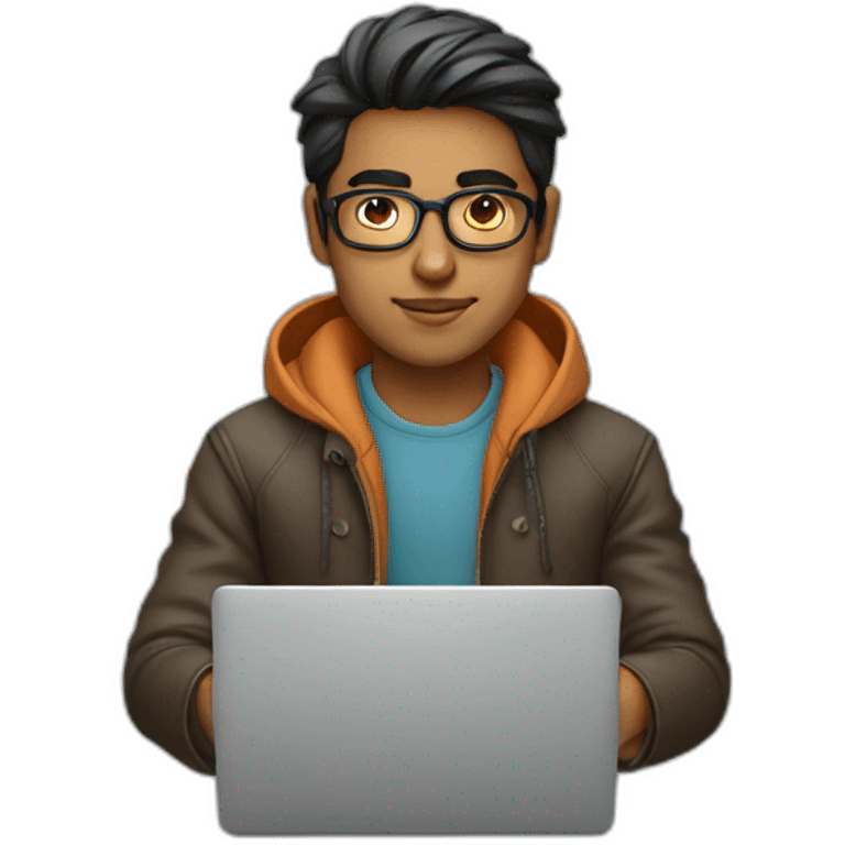 young indian cool designer working on laptop emoji