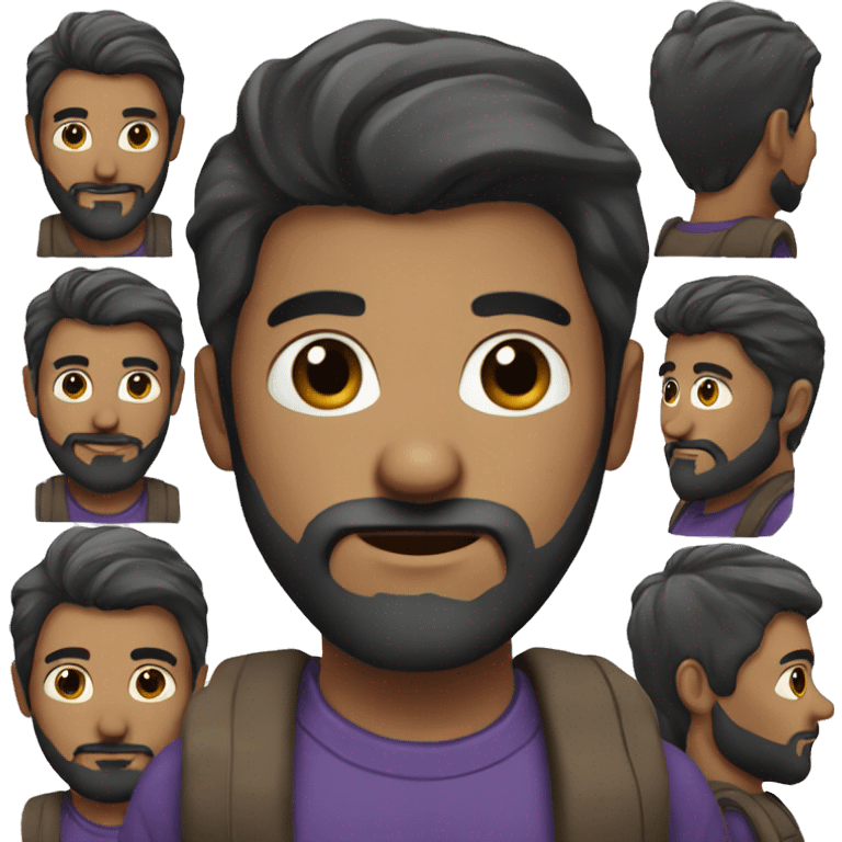 man with beard, half purple half black hair emoji