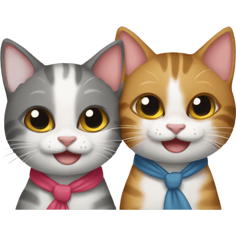 two happy cats at a new house with a bow on it emoji