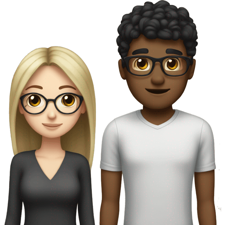 Lighter Brown guy with glasses and and a white girl black hair with bangs no glasses in a relationship  emoji