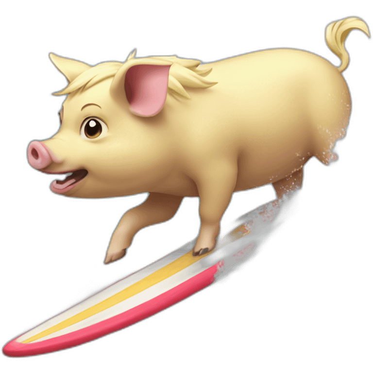 a blond pig surfing on a tsunami emoji