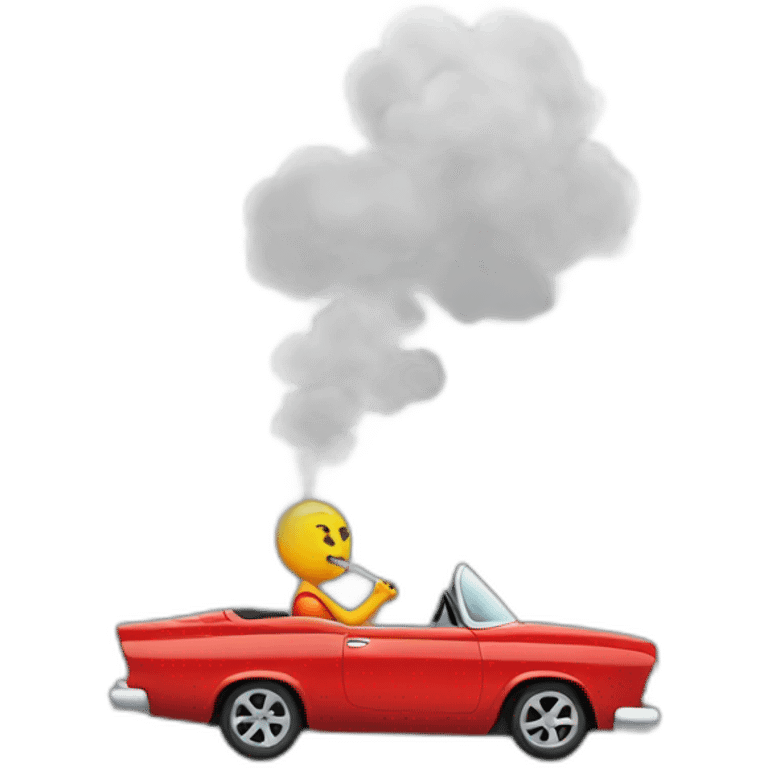 A smoking guy sit in a red car emoji