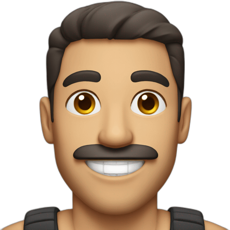 athletic middle eastern guy with a big smile and a mustache emoji