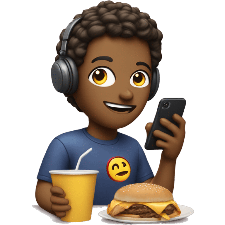 persona sedentaria comiendo macdonald viendo netflix y el telefono emoji