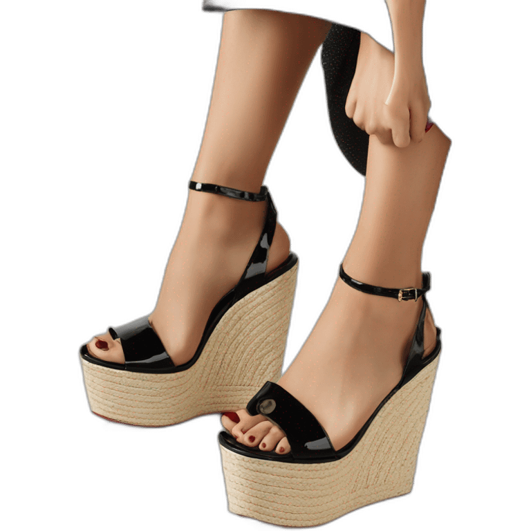 Platform wedges black louboutin sandal patent emoji