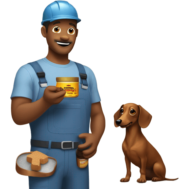 Electrician with a jar of peanut butter next to a dachshund  emoji