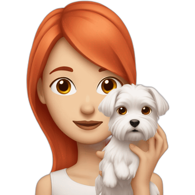 Red-haired girl with Maltese dog emoji