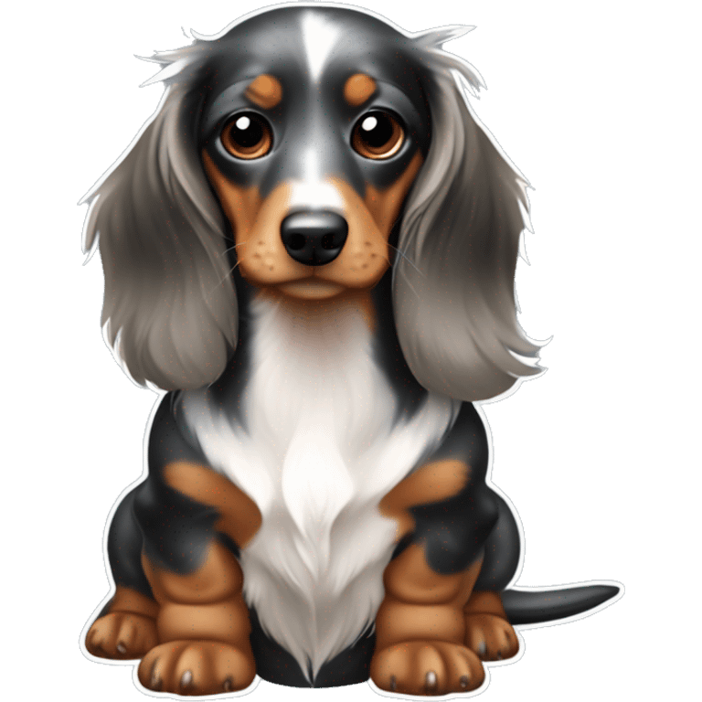 isabella tan dapple dachshund long hair with white chest and paws emoji