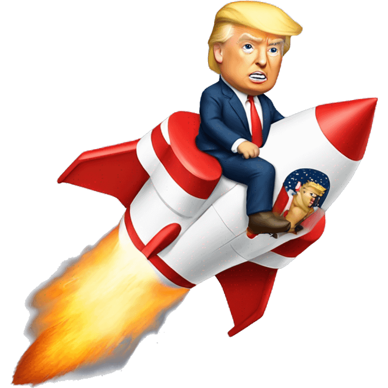 Donald Trump riding on a rocket emoji