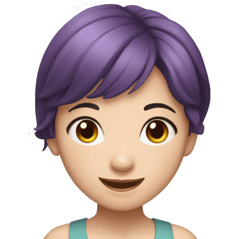 happy face vietnamese girl, black eyes, beautiful smile, short purple hair emoji