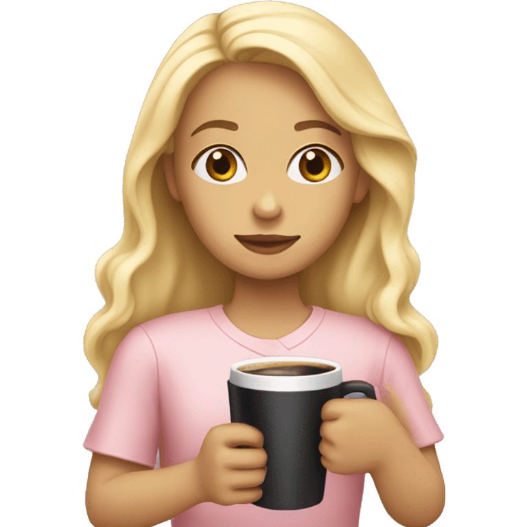 Blonde Girl holding a light pink bible with a cross on it and a coffee emoji