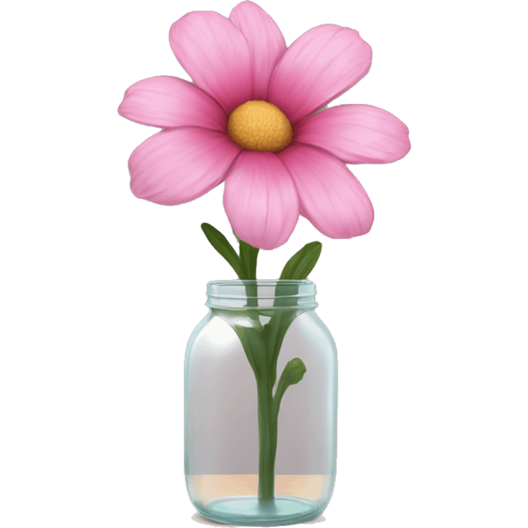 Realistic pink flower in a transparent jar vase emoji