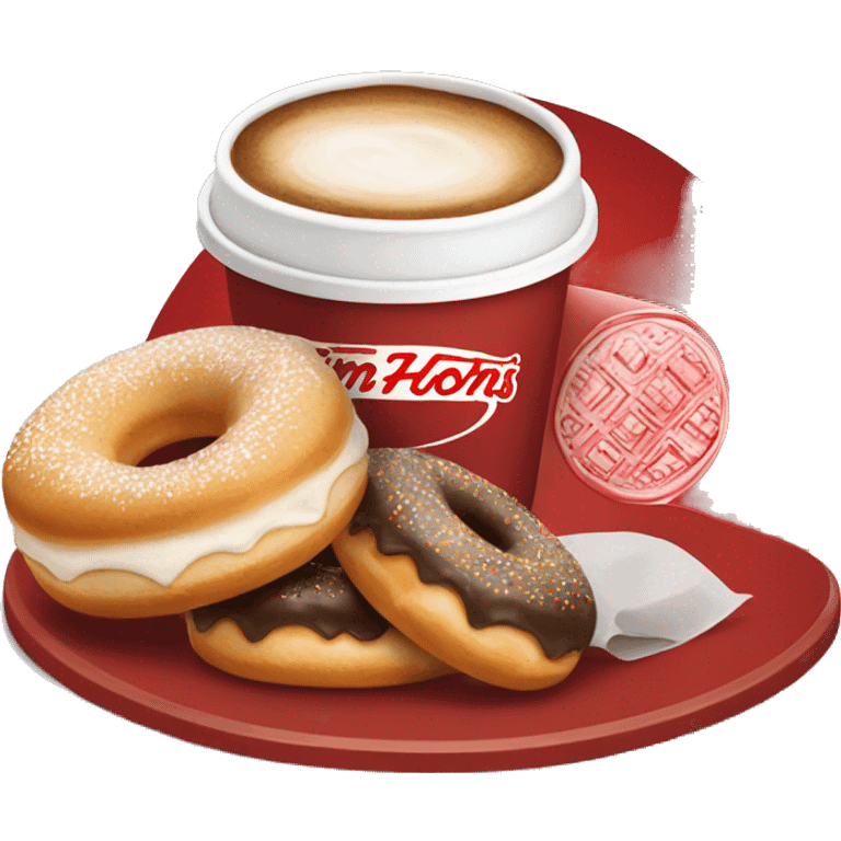 “Tim Hortons store with a red and white color scheme, featuring the classic Tim Hortons logo, a warm and welcoming design that represents a popular coffee and donut shop.” emoji