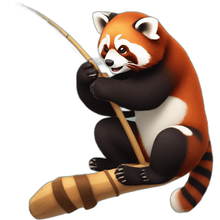 Red-panda fisching with a fisching-rod emoji