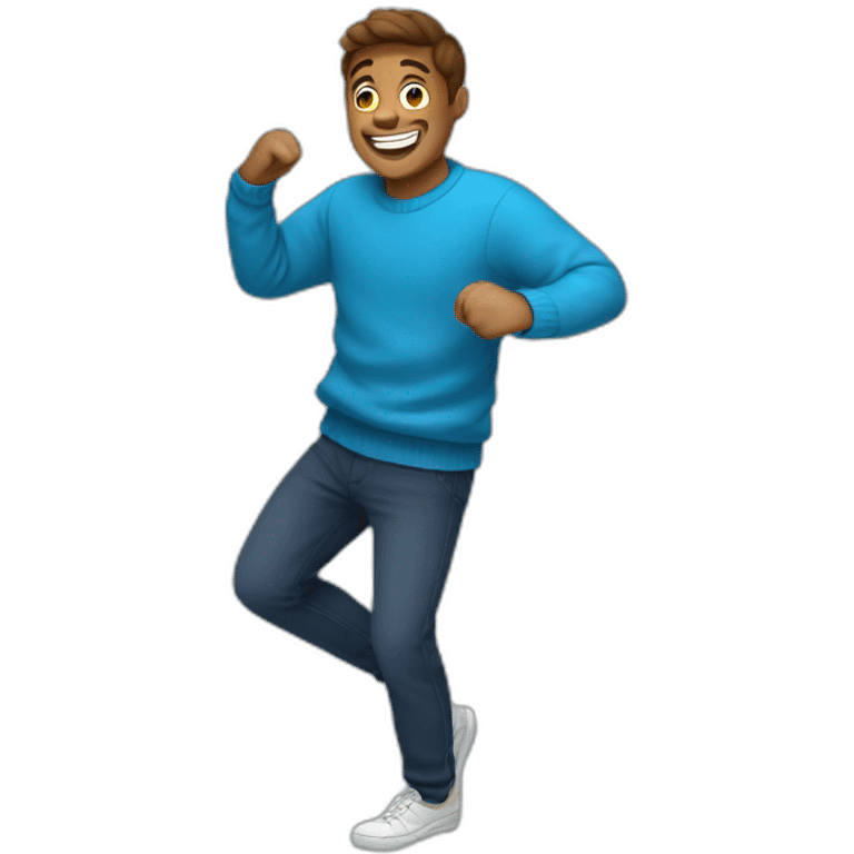 blue sweater with smiling guy full body enjoy slasa dance  emoji