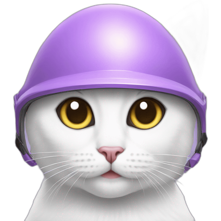 White cat in Lilac helmet emoji