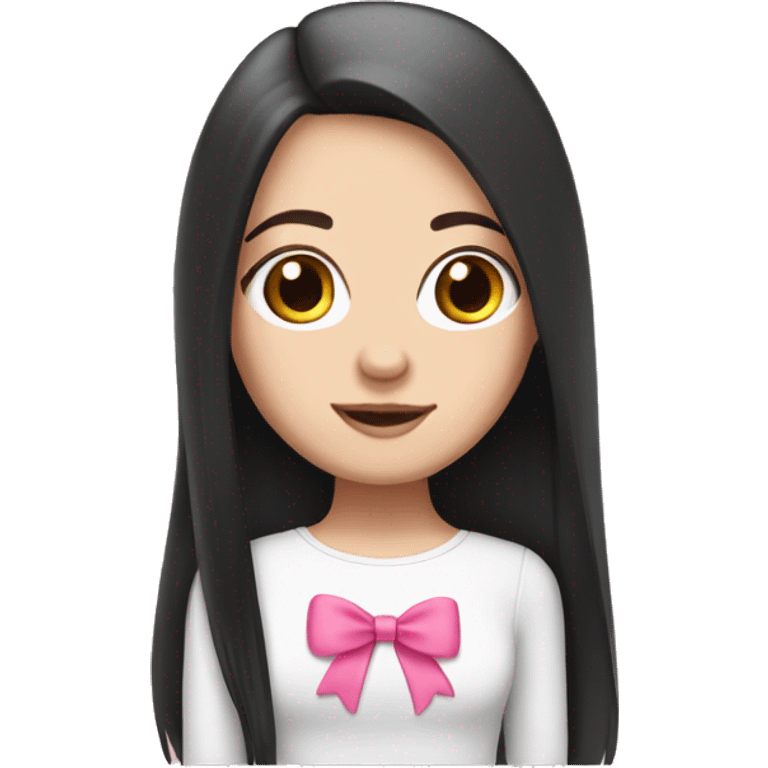 white girl, cute with black long straight hair with pink bow emoji