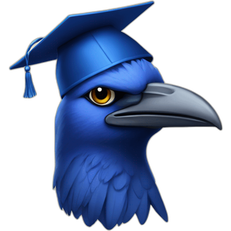 Blue Crow with alumni hat and diploma emoji