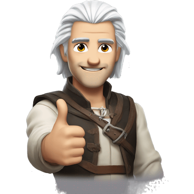 Gerald from rivia the protagonist of the witcher, with white hair, give a thumbs up with hands emoji